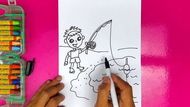 РЫБАЛКА урок рисования для детей - как нарисовать Рыбалку