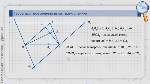 Геометрия 8 класс (Урок№31 - Теорема о пересечении высот треугольника.)