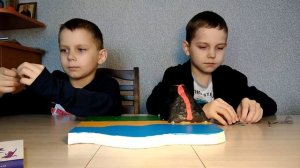 Вулкан на острове. из пенопласта, пластилина, цветной бумаги