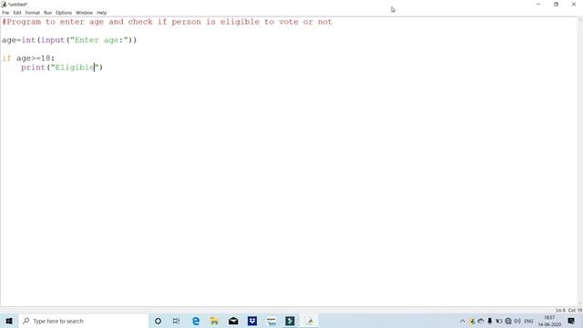4. Eligible to Vote Program in Python || Python Tutorial for Beginners by Hifzur Rahman