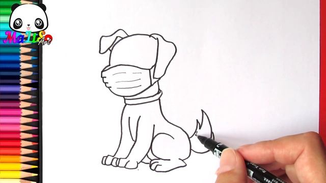 Как нарисовать СОБАКУ легко | Рисуем милого ЩЕНКА в маске с детьми | How to draw a dog wearing mask