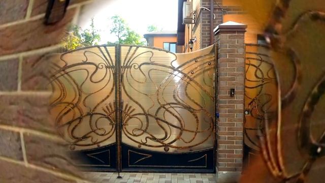 Красивые кованые ворота из поликарбоната с ковкой изготовление в Днепропетровске Днепре смотреть онлайн