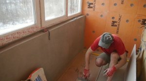 Утепление лоджии.  Приклевание гипсокартона. Часть 6