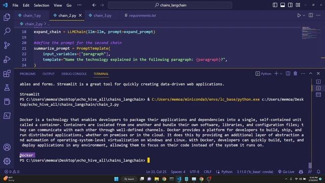Langchain Chains and Chaining explained. Gpt 3 llm tutorial with streaming responses, multi input