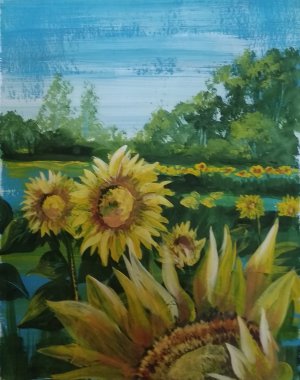 Рисуем ПОДСОЛНУХ с помощью 5 цветов.