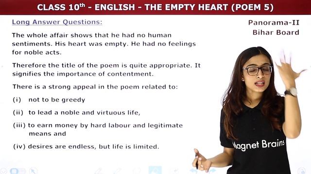 The Empty Heart - Questions and Answers |  Class 10 English Poem 5 | Bihar Board