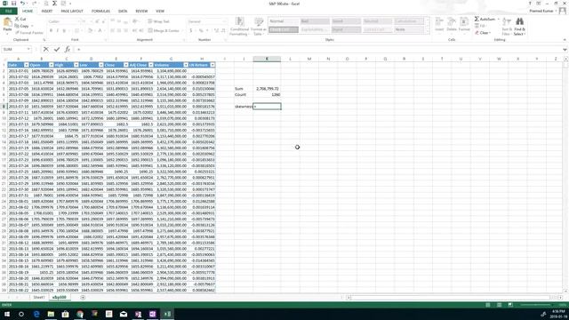 compute log return, skewness, kurtosis using Excel