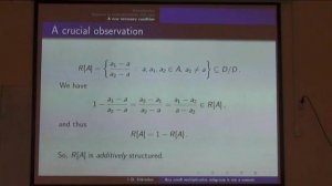 Shkredov Ilya 'Any small multiplicative subgroup is not a sumset'