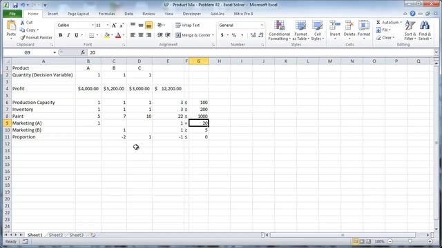 Setting up a Linear Programming Problem in Excel