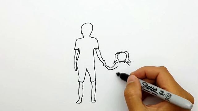 Рисунок для ПАПЫ | Как нарисовать Папу с Дочкой | Просто рисуем силуэт Папы и Дочки. #605