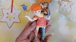 Елочная игрушка из ваты Пеппи длинный чулок.