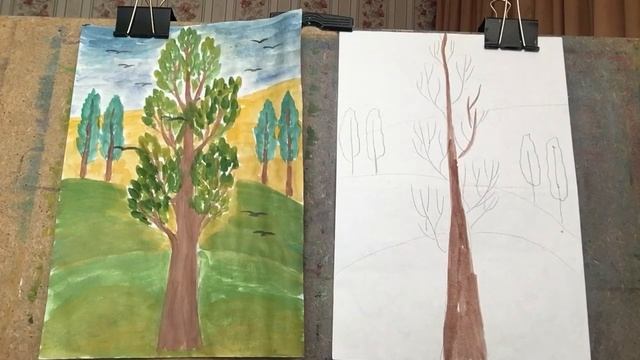 Здравствуйте. Тема «Деревья» Тополь от 24.10.20 акварель, гуашь смотреть онлайн