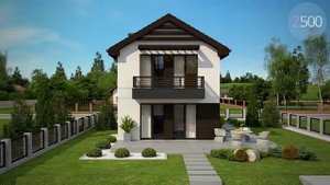 Z374 Проект двухэтажного дома в современном стиле, подойдет для строительства на узком участке.