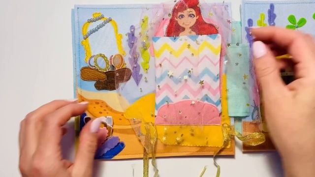 Развивающая книга для детей из фетра Русалочка. Книга из фетра для девочек. Кукольный домик из фетра