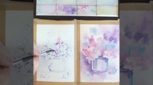 Нежная гортензия. Акварель плюс линер