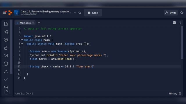 #java16 Pass or Fail Using Ternary Operator in Java by @AnuragAffection смотреть онлайн