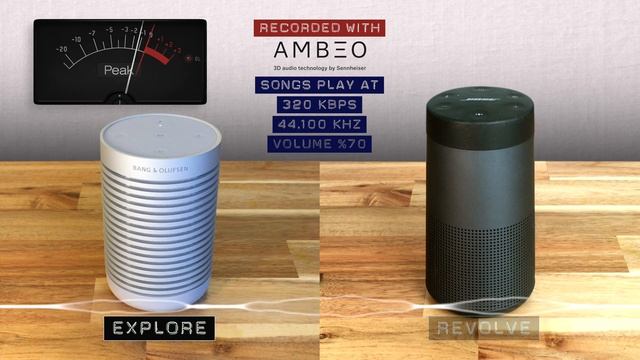 Bang & Olufsen Beosound Explore vs. Bose Soundlink Revolve. Music, audio quality sound test.