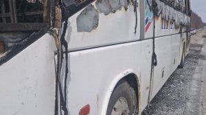 На трассе возле Раздольного, сгорел автобус.