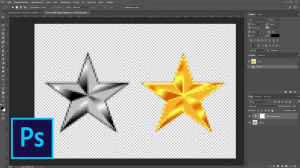 Как поменять цвет объекта с чёрно-белого на золотой в фотошопе