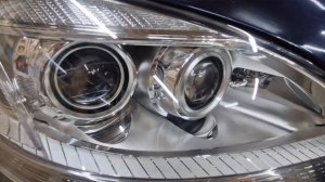 Mercedes-Benz S w221 Полное восстановление фар и дхо, замена линз на двухчиповые Aozoom A4+ BI-LED