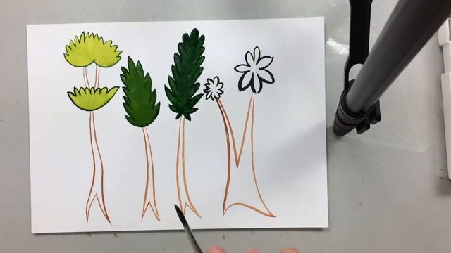 Рисуем декоративные деревья. Делаем лессировки акварелью.Упражнение 2.