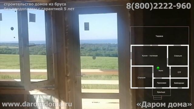 Проект одноэтажного дома с террасой. Каркасный дом 6 на 8  с двумя спальнями. Планировка и обзор