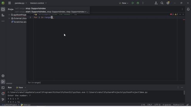 How to make multiplication table in python // Using for loop and range(HINDI) #pythontable