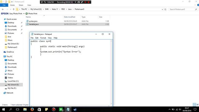 syntax error , runtime error dan variable (Java)
