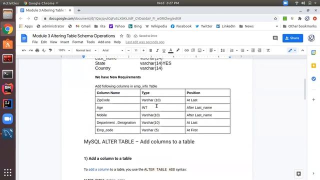Section 8 : MySQL ALTER TABLE – Add columns