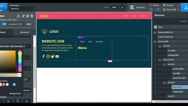 Create header footer template in Oxygen Builder