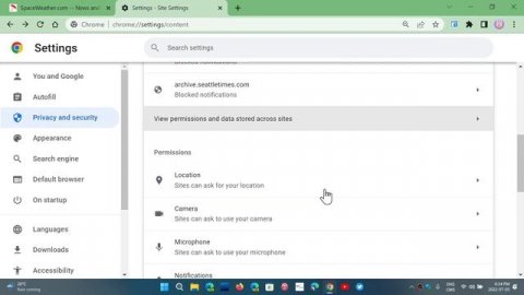 PRIVACY SECURITY Google Chrome Location Notifications Camera and Microphone settings
