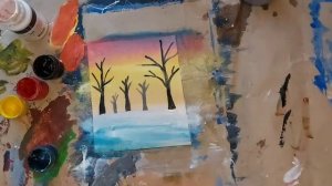 Зайчики и рассвет|Как нарисовать зимний рассвет|Рисование для новичков.