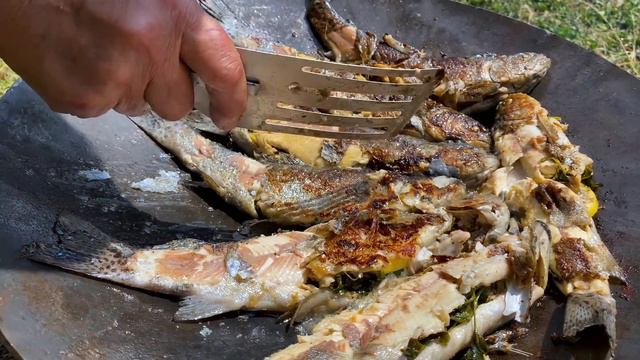 Outdoor Cooking fried TROUT Relaxing Video of VILLAGE LIFE VLOG смотреть онлайн
