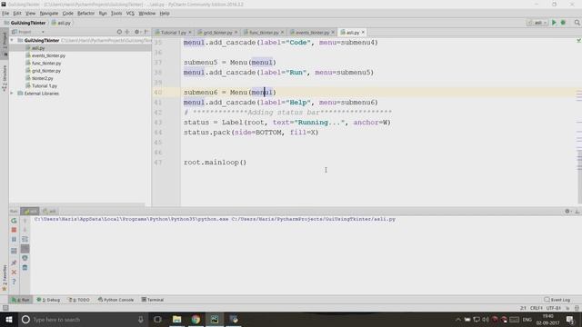 Creating a Status Bar in a Tkinter GUI - Python GUI using Tkinter In Hindi #13