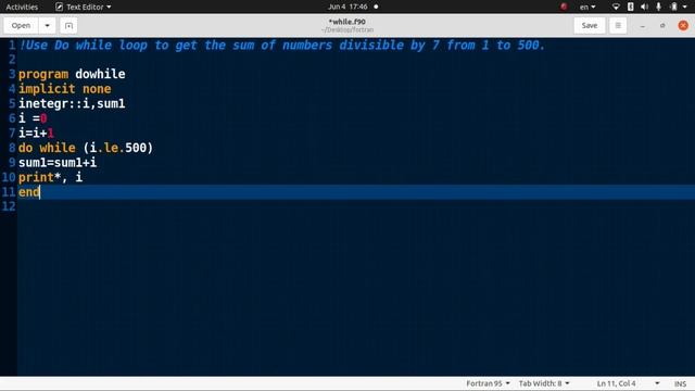 do while loop in fortran to calculate sum of numbers divisible by 7 смотреть онлайн