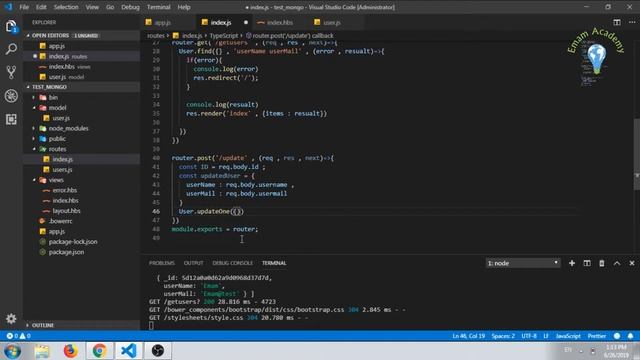 شرح Node js بالعربي | الدرس الرابع والثلاثون update data in MongoDB | أكاديمية إمام смотреть онлайн