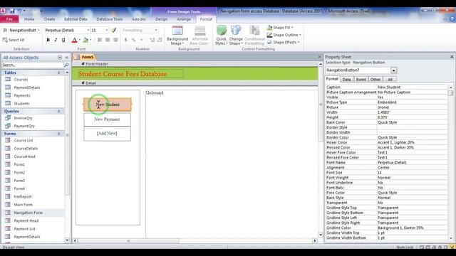 Navigation form in access database