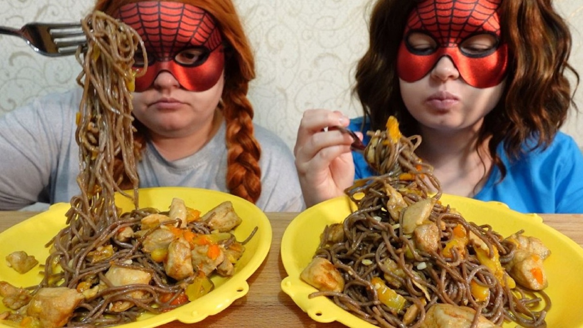 ASMR MUKBANG Лапша Соба с курицей и овощами Eating Sounds No Talking Звуки Еды Мукбанг не Болталка