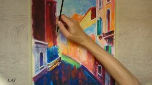 How to paint Venice \\Venetian Streets  Boat and bridge/acrylic /Венеция, улица лодки/ Акрил