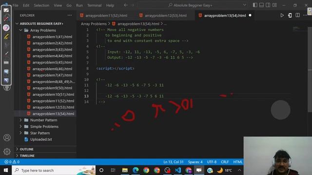 Competitive Coding with JavaScript. Move all the (-) values to left side and (+) to right. Lect (54