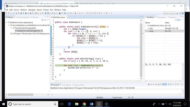 Bubble Sort - Implementation, runtime and space complexity