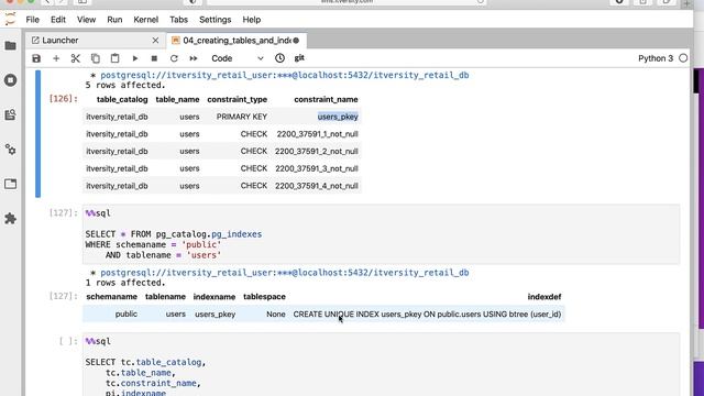 Mastering SQL - Postgresql - Creating Tables and Indexes - Indexes for Constraints