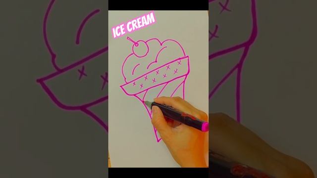 Простая техника рисования детей| раскраска Мороженое #drawing #forkids #coloring #abcd смотреть онлайн