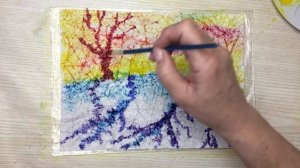 Весеннее настроение. Рисование акварелью по сырой и мятой бумаге