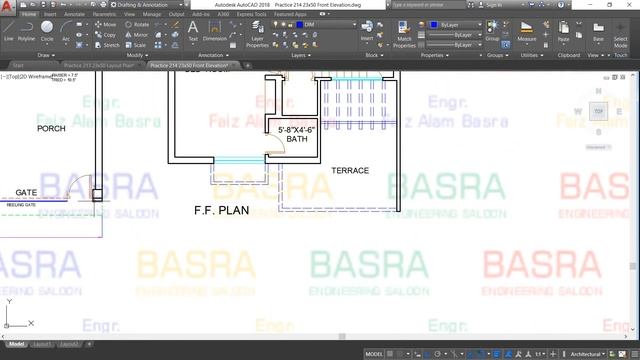 AUTOCAD # 214 Front Elevation of House Size 27' x 50' смотреть онлайн