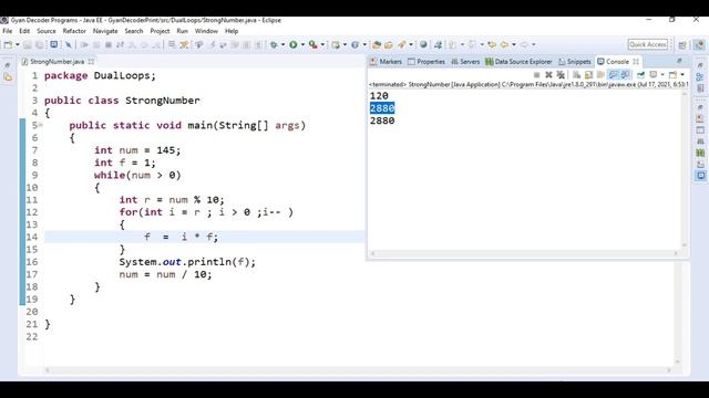 #43 Strong number in Java  |Strong number in Java using Nested Loop