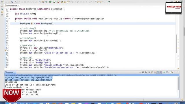 # 42 What is an Object class and it's methods in Java?| Object class |Object methods|Java|RedSysTec