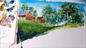 КАК НАРИСОВАТЬ  ДЕРЕВЕНСКИЙ ПЕЙЗАЖ АКРИЛОМ-МАСТИХИНОМ //DRAW A LANDSCAPE WITH ACRYLIC