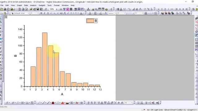 How to create a histogram plot with counts in origin