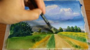 Пейзаж акварелью ПОЭТАПНО / Подробный урок